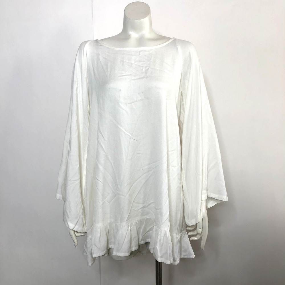 Sundress XS Viscose Beaded Basic Shirt Dress White Orange